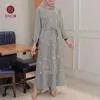 Vêtements ethniques Ramadan Abaya Turquie Femmes O-Neck en dentelle à manches longues Lot Lot Lot jupe Brides DMEMAIS