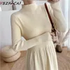 Casual Dresses French Gentle Round Neck Pullover Sweater Dress Women Fall Winter Long Black Bottom Knit Elegant 2024 Simple A-Line