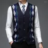 Gilet pour hommes Hiver Men Couleur Couleur Plaid Diamond Paid Viette épaissie Mode en V Mens Mentide Casual Slim-Fit Trépie-manche Sans manches Cardigan