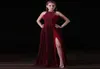 2017 Бургундские шифоновые вечерние платья Halter Fashion Women Formal Plate Cheap Crepe Sexy Slit Evening Promply Prompes A0193628629