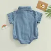 Rompers Baby Boys Girls Western Denim BodySuit Sans manches bouton de bodys avant avec jeans d'été de poche H240508