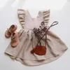 Ins Girls Baby Robe générale Kids Cotton Linen Robe Fashion Infant Jupes mignonnes Joupes en bas âge en bascule