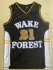 Hommes 100% cousus Tim 21 Duncan Wake Forest College Basketball Jerseys cousé rose rouge vert jaune noir blanc vintage david 50 robinson jersey