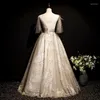 Robes de fête anxin sh vintage princesse grise en dentelle gris poudre dorée o cou éblouissement perle perle en cristal robe de bal robe de soirée