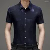 メンズTシャツヨーロッパとアメリカ人の中年刺繍アイスシルク短袖ジャックムートシャツ