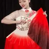 Produits de style chinois Belly Dance Veil Real Silk deux couches en bambou court ventilateur magique de rêve Couleur légère gradient de poids pour la danse folklorique chinoise yangko