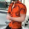 Camisas casuais masculinas 2024 Verão 3D Camisa geométrica de praia impressa Hawaii Mangas curtas Cobanos cubanos de mangas curtas