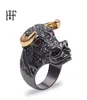 Animal Bull Head Ring Men Black Gold Color Micro Pave Rhinestone Hip Hop Rings for Mens smycken Rapper Rock Zodiac Ring Men9976774