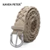 Men suède leer gebreide riem met was touw gevlochten riem antieke zilveren gesp zonder gaten katoen weven handwerk riemen beige t20011 320W