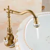 Kitchen Faucets Basin Antique Brass Deck Mounted Bathroom Sink Faucet Single Handle Hole High Arc Cold Mixer Water WC Taps