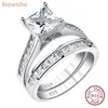 Bandringen Newshe 2 Classic Womens Wedding Ring Set 7 * 7mm Princess Cut AAAA Zirkon 925 Sterlsilver Engagement Rjewelry J240508