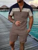 Herren Tracksuits Männer Reißverschluss Kragen+ Shorts 2pcs Hawaii Urlaubsstil 3D -Druck Hawaii Männer Polo -Hemden Set Reißverpackte Lappel Polo Sets Männer Kleidung T240507