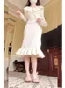 Casual Dresses Korean Chic Gentle Sweet Girl Sticked Long Dress Autumn Winter Y2K Ruffled Maxi For Women Plus Size Slim BodyCon