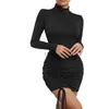 Casual Dresses Designer Dress Autumn and Winter New Mid High Neck Long Sleeve Drawstring Wrapped Hip Skirt Plus size Dresses