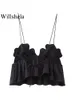 Willshela Women Fashion Floral noir sans arrière en dentelle Up Up Cropped Tops vintage STACHES PLAIS FEMME FEMME COMME COMMET TOP 240509