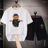 Herren Trailsuits 2024 Sommer T -Shirt -Set Männer Funny Bear Print Baumwoll -Tracksuit Outfits Man Sportswear Hip Hop Streetswear Trend 2 Stück