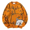 Herrenpullover Herren Polyester Pullover Japanisch Retro Harajuku Cartoon Katze gestrickter Pullover übergroß