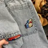 Dżinsy męskie JNCO NOWOŚĆ MENS HARAJUKU RETRO HIP-HOP CARTOON Haftowe ciasne dżinsowe spodnie 90S Street Gothic szerokie spodnie Odzież Q240509