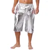 Men's Pants Shiny Metallic Men Streetwear Faux Leather Loose Shorts Trousers High Street Casual Spandex Sports Party Club