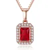 Fashion Luxury Rose Gold Square Pendant Collier Femme Engagement de mariage Rouge Crystal Rimestone Zircon Colliers Cumbic Zirconia Party 288F