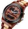 Real Wood Watch Men Dual Time Dift Digital Drewniana zegarek Relogio Masculino Solid Natural Wood Watch Mężczyzna tylny zegar L4820901