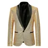 Shiny Gold Sequin Glitter Empelled Blazer Jacket Men Nightclub Prom Suit Coats Mens Costume Homme Stage Clothes for Singers 240507