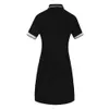 Actieve jurken YH97708 Knoppen Vlieg stijl Sporty Dress Woman Simple Plain Cotton Polyester Zomertennispak met gestreepte rib halsband en manchet Y240508