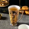 Klimt Kiss Bone China Mugs Coffee Coffes with Spoon Gustav Klimt Porcelain Wedding Hilmts Office Hose Shurbare 240508