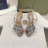 Moda kristalleri up sığ kesim ayakkabılar kızlar slingback pompa yüksek topuklu deri çiçek süslenmiş sandaletler yavru kedi topuk 10 cm kutu boyutu 34-42