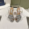 Ontwerper veter ondiep gesneden schoenen meisjes slingback pomp hoge hakken kristallen lederen bloem verfraaide sandalen kitten hiel 10 cm met doos