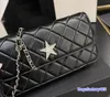 Women WOC Stars Bag Vintage Crossbody Designer -Tasche Leder Matelasse Kette Luxus Unterarmtasche Reißverschluss Münz Geldbeutel Trendkartenhalter Einkaufskupplung Clutch Fanny Pack 22cm