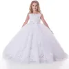 2021 Robes de fille de fleur blanche pour les filles de dentelle de mariage Pageant Gown Kids First Communion Princess Robes 2198