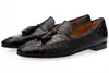 Chaussures décontractées shooegle noire bleu foncé crocodile modélisation de motifs hommes pantoufles pantoufles mocassins homme plates