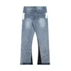 Jeans masculin lavé lettre d'épissage pantalon en denim High Street Trendy Brand Couple lâche Micro-Fared American Retro Water Q240509