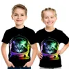 T-shirts Space pour enfants Galaxie Harajuku 3D T-shirt garçons et filles animaux chat Moon Star Fish Fish Sun Print T-shirt Childrens T-shirt mignon 4-12yl240509