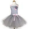 Robe fille mignon bébé rose rose gris robe tutu fille filles crochet tulle avec fleur et arme pour enfants costumes de fête d'anniversaire