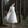 Винтажные чайные короткие свадебные платья 2020 кружевные шифоновые свадебные платья с длинным рукавом O-образной образе