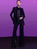 Dwuczęściowe spodnie damskie High Street 2024 EST Designer Mash Masher Runway Zestaw Slim Fit Glitter Cequined Velvet Blazer Flare 2pcs