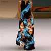 Basic lässige Kleider Sommer langes Kleid Frauen Ärmeloses lose V-Ausschnitt Elegante Kleiderparty 2023 Neue Tinte 3D-Druck Retro Chinesische Style Kleid xw