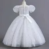 Girl's Dresses 8903 Childrens Dress Girls Princess Sequin Bubble Sleeve Long Mesh Flower Girl Wedding Little Summer T240509
