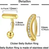 Anneaux de nombril Golden Boully Rings Rings Pack en acier inoxydable 10 mm Coeur Fleur Zircon Crystal Navel Hoops Clicker Belly Piercing Jewelry D240509