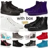 Med låda lyxiga loafers röda bottnar herrskor designer skor plattform spikar sneakers lila stor storlek US 13 casual kvinnor sko svart glitter platt tränare 36-47 euro