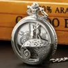 Pocket Montres Steampunk Quartz Watch Silver Case Collier Halloween Halloween Mens de Noël pour hommes et femmes Couple de chaîne de pendentif