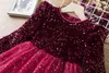 Robes de fille automne à manches longues à paillettes brillantes princesse filles robe gamin Nouvel An tulle vêtements rouges enfants fête d'anniversaire tulle tutu vestido