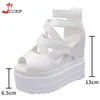 Sandals Summer Wedges Thick Bottom Women Fashion Platform Increase Height Peep Toe 13cm Super High Heels Black White