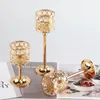 Modern Crystal Candle Holder Metal Glass Tealight Candlestick Wedding Party Dinning Table Centerpieces Home Decoration Crafts 3PCS/SET