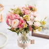 Decoratieve bloemen kransen Silk Peonies Bouquet Artificial Flowers Kerstdecoraties voor Home Indoor Fake Flowers Foto Props Geschenk Rose Bouquet Wedding