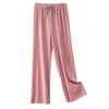 Calças femininas Capris Womens Wide perna Long Pants primavera/verão 2023 Novo vestido de cintura alta solta piso preto reto Casual Silk Pantsl2405