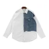 Denim Patchwork White Shirt Men in giro per manica lunga Pulsini sciolti primaverila autunno camicie vintage streetwear maschio 240509