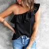 Tanks de femmes Vers les femmes viennent la mode d'été One épaule Couleur continue Ruffle Casual Tops